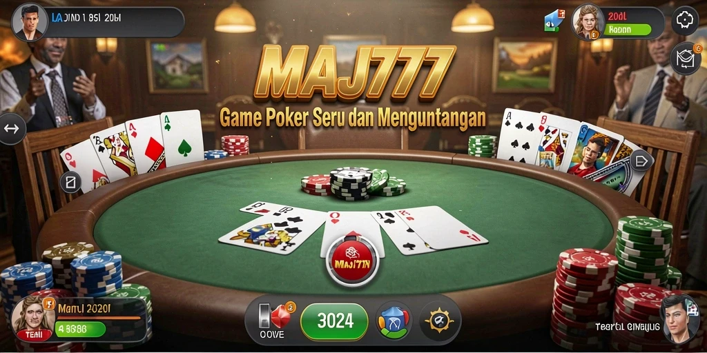 Screenshot gameplay MAJ777 menampilkan suasana Poker yang menegangkan.