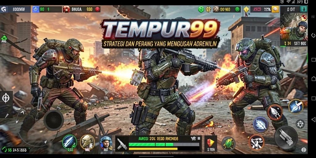 Gameplay seru TEMPUR99 dengan pertempuran strategis.